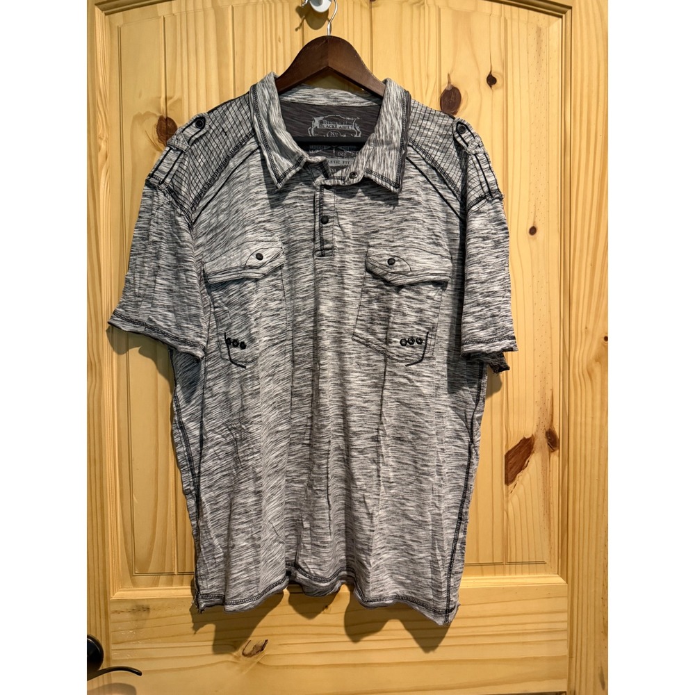 Buckle Black Label Mens XL AthleticFit Polo Shirt GreySpace Dye Cotton Short Slv